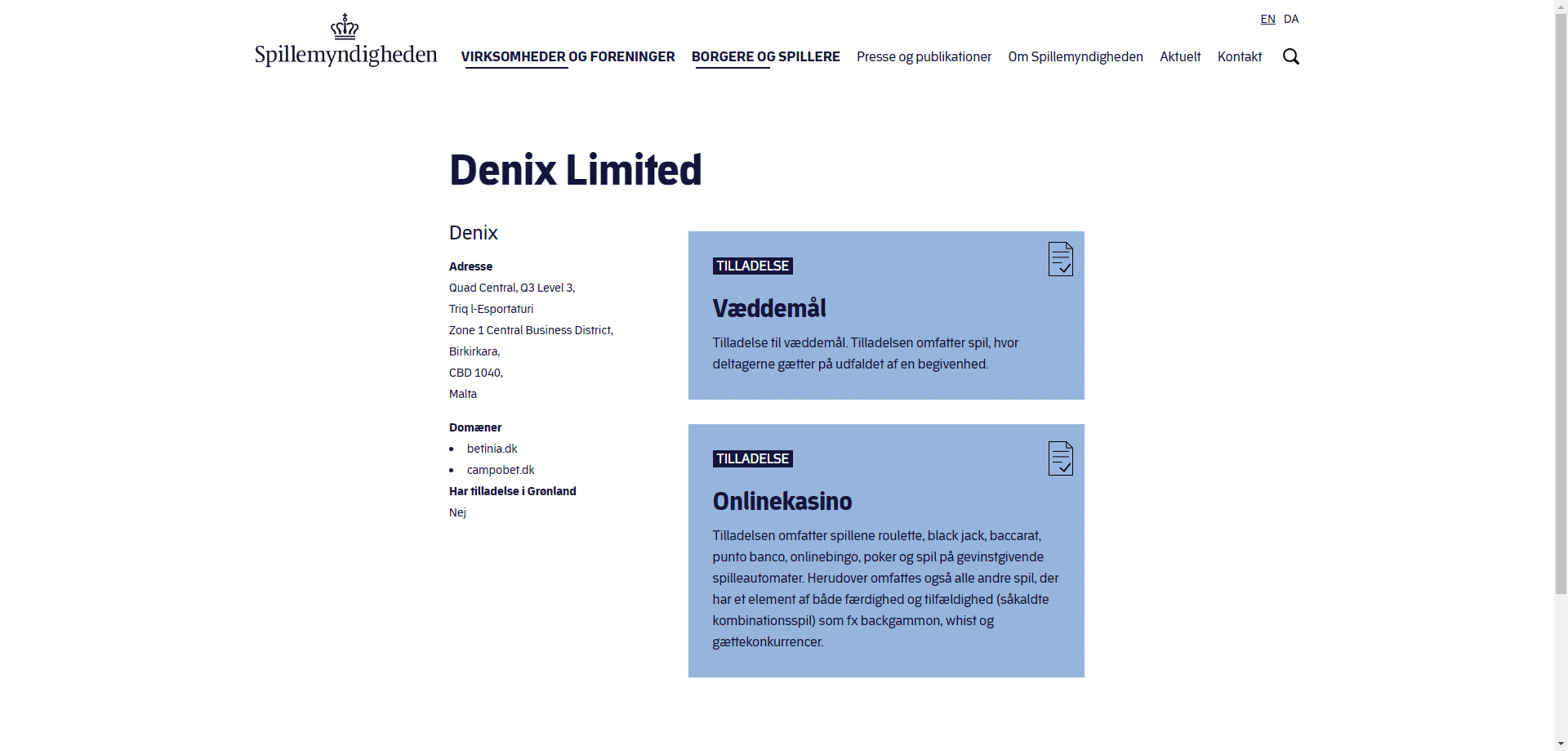 Denix Limited tilladelsesindehaver