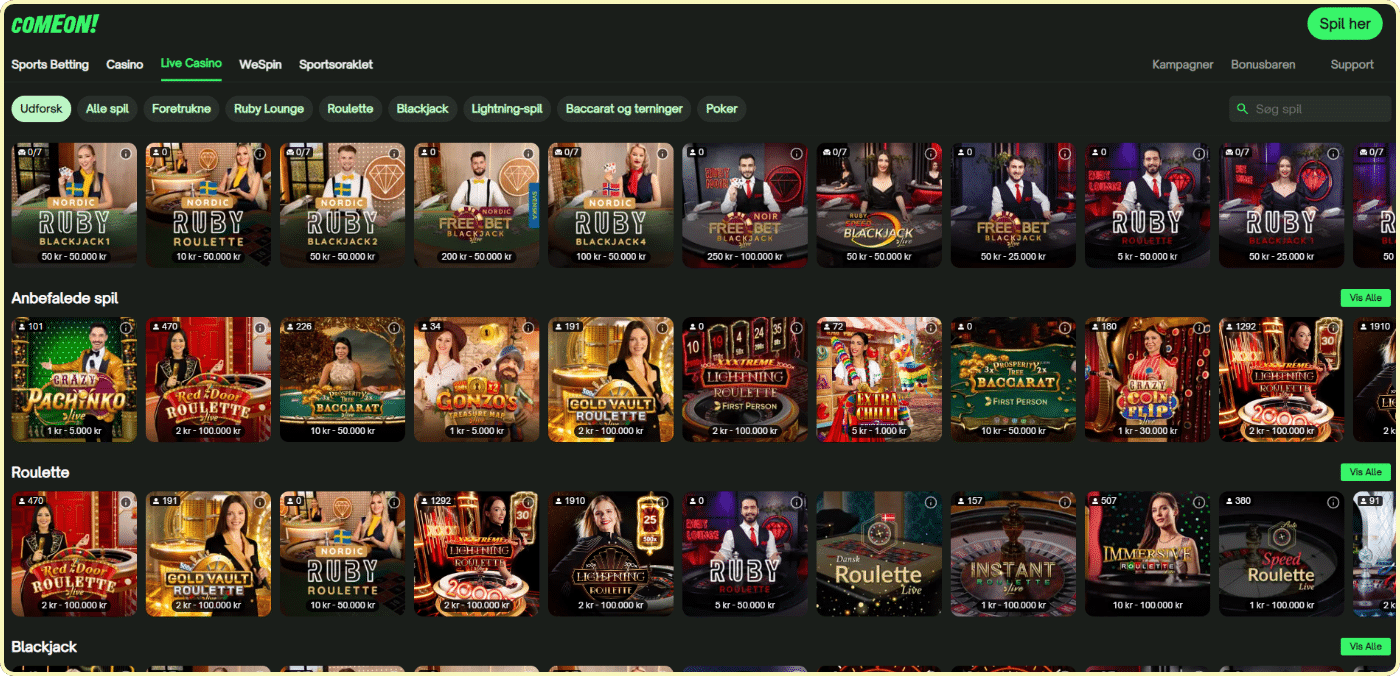 ComeOn live casino